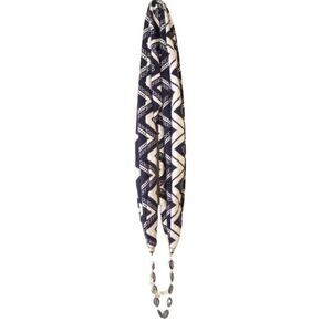 Scarf Necklace Womens Beaded with Attached Scarf Navy White & Silver Beautiful